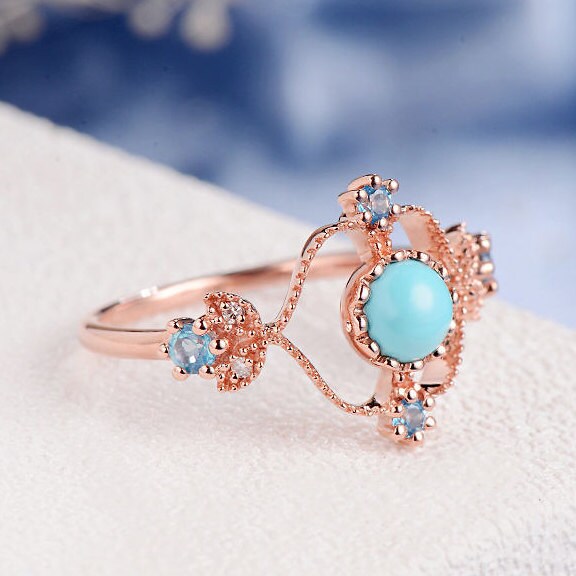 Unique Engagement Ring Antique Turquoise Ring Art Deco Rose - Etsy