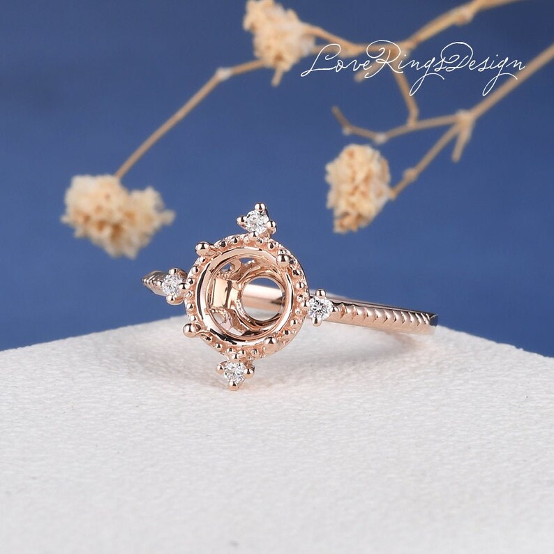 Engagement Ring Setting Flower Floral Semi Mount Rose Gold Etsy