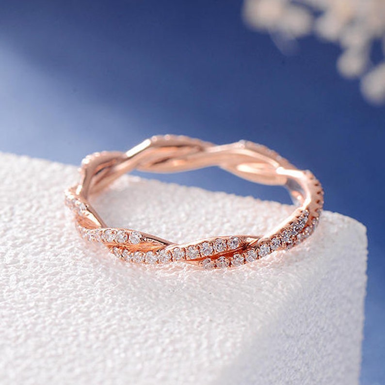 Infinity Rose Gold Diamond Wedding Band Unique Stacking Etsy