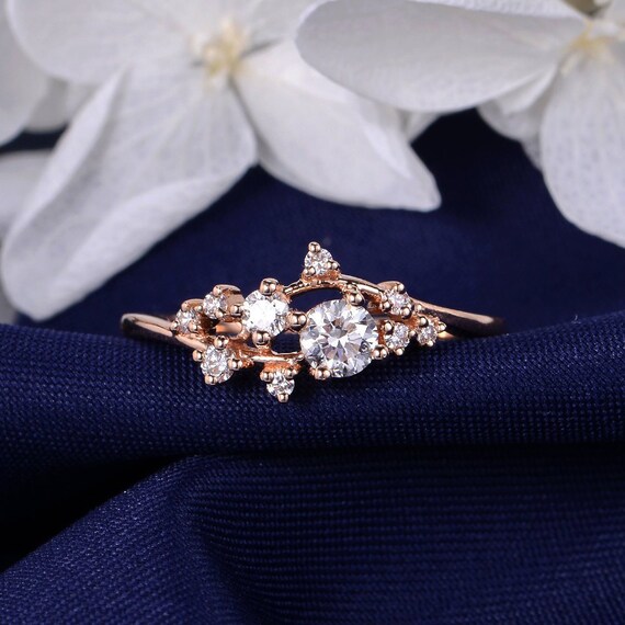 Flower Diamond Engagement Ring Snowflake Cluster Floral Dainty Ring Rose  Gold Unique Twig Wedding Band Mini Anniversary Gift Promise Women 