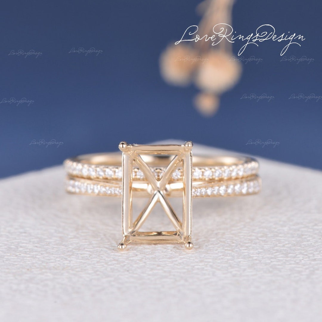 Custom Engagement Ring Setting Semi Mount Yellow Gold Half Etsy