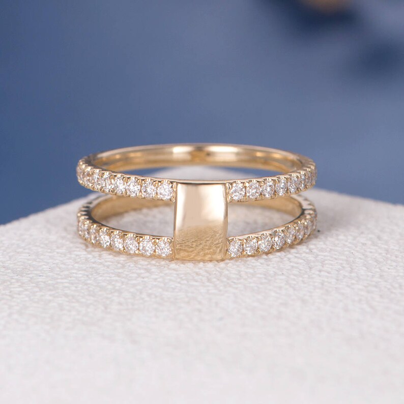 Diamond Cage Ring Wedding Band Women Yellow Gold Eternity Band Etsy