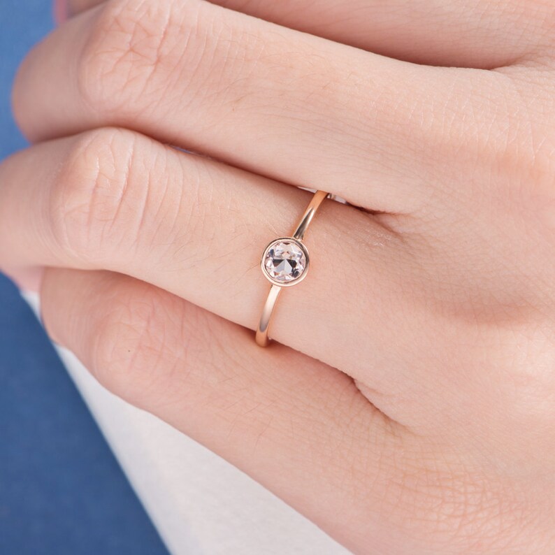 Bezel Set Ring Engagement Ring Rose Gold Etsy