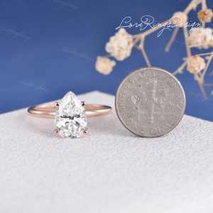 1.5/2/3ct Pear Shaped Moissanite Engagement Ring Hidden Halo Ring Rose Gold Solitaire Wedding Ring Stackable ring Minimalist Promise Ring image 8