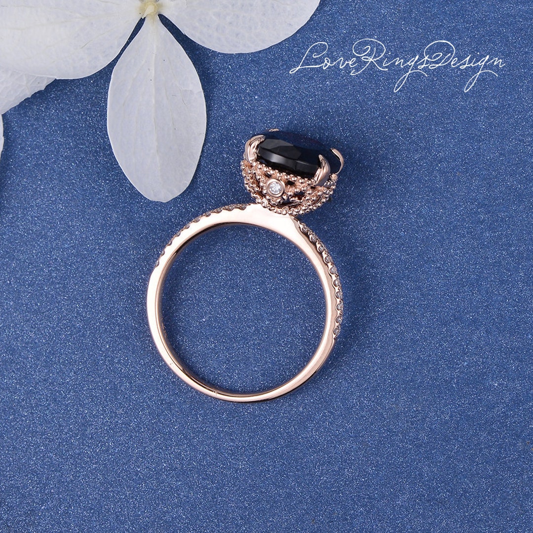 Black Engagement Ring Unique Wedding Ring Women Rose Gold Oval