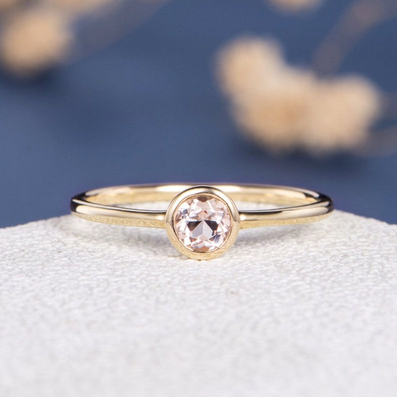 Bezel Set Ring Engagement Ring Rose Gold Etsy