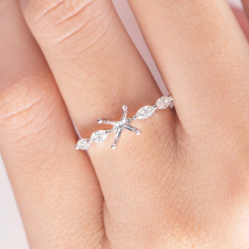 Moissanite Engagement Ring Setting Marquise Eternity Band Semi Etsy