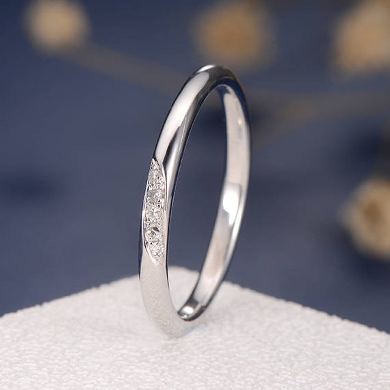 Wedding Band Diamond Wedding Ring Rose Gold Tiny Anniversary Minimalist Pave Engraving Matching Simple Bridal Stacking Ring Thin Gold Band