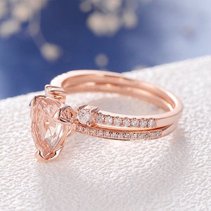 Pear Shaped Morganite Engagement Ring Rose Gold Unique Diamond - Etsy