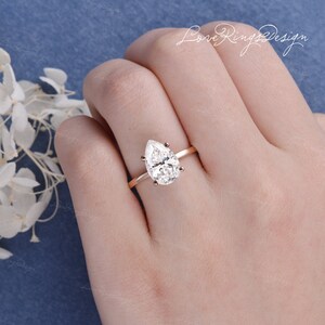 1.5/2/3ct Pear Shaped Moissanite Engagement Ring Hidden Halo Ring Rose Gold Solitaire Wedding Ring Stackable ring Minimalist Promise Ring image 5