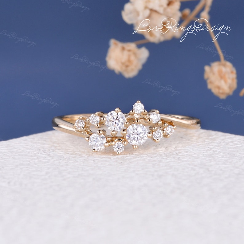 Flower Diamond Engagement Ring Snowflake Cluster Floral Dainty Ring Rose Gold Unique Twig Wedding Band Mini Anniversary Gift Promise Women image 3