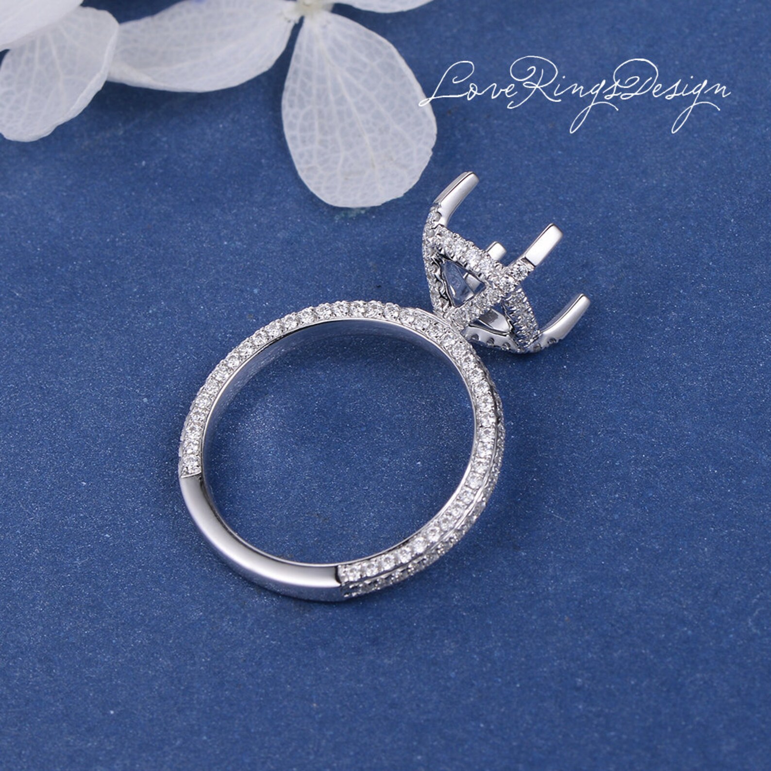 Diamond Ring Setting Custom White Gold Semi Mount Unique Etsy