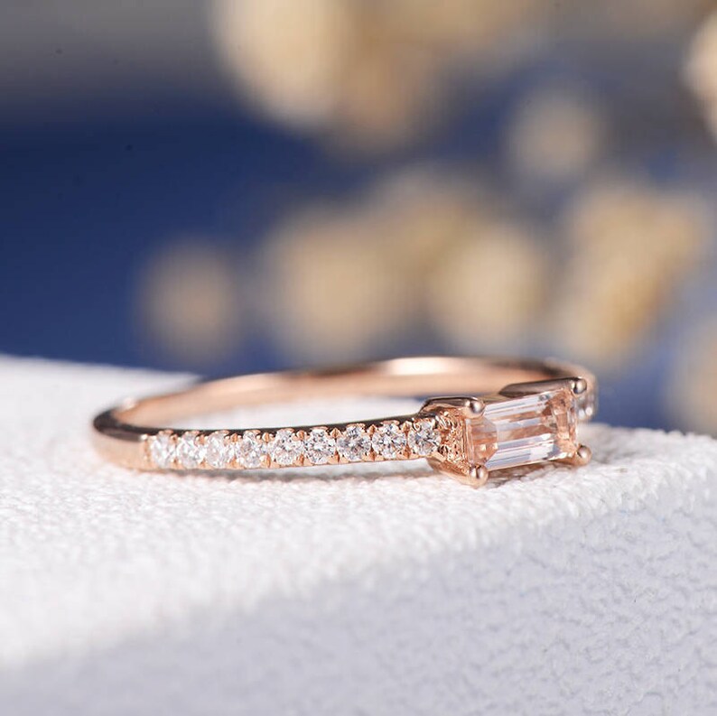 Engagement Ring Baguette Wedding Band Minimalist Rose Gold Etsy
