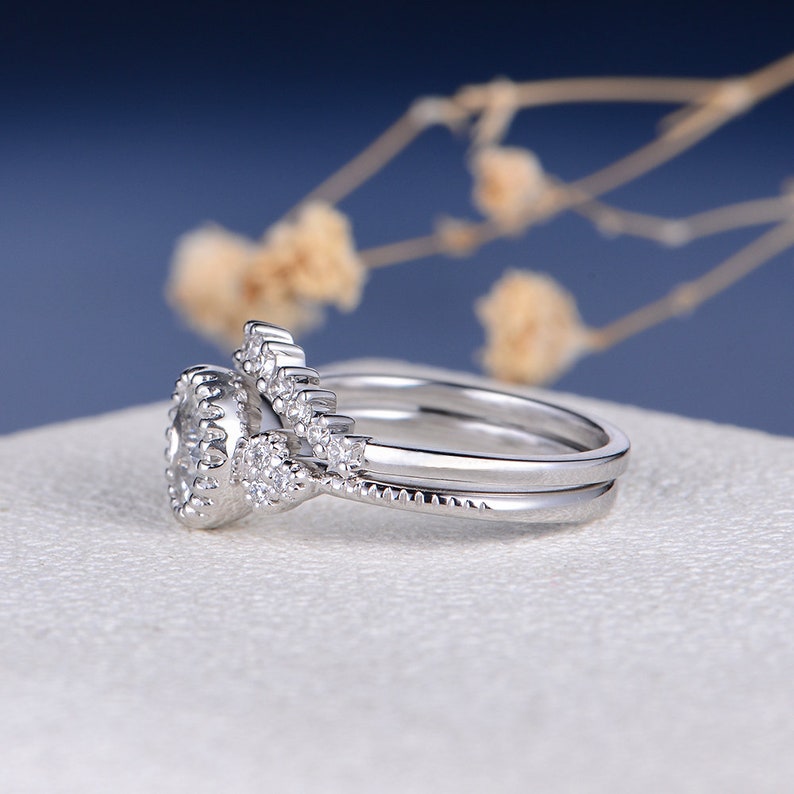 White Sapphire Engagement Ring Set Bridal Set Bezel Set - Etsy