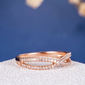 Rose Gold Wedding Band Diamond Ring Women Infinity X Shaped - Etsy