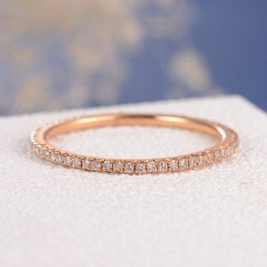 Stacking Ring Rose Gold Wedding Band Women Diamond Thin FULL Eternity Band Simple Micro Pave Dainty Minimalist Jewelry Matching Wedding image 2