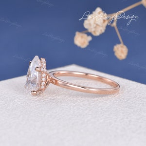 1.5/2/3ct Pear Shaped Moissanite Engagement Ring Hidden Halo Ring Rose Gold Solitaire Wedding Ring Stackable ring Minimalist Promise Ring image 3
