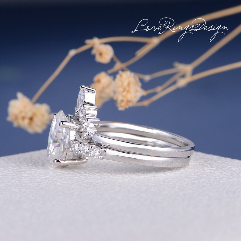 Unique Moissanite Bridal Set Moissanite Engagement Ring Set Etsy
