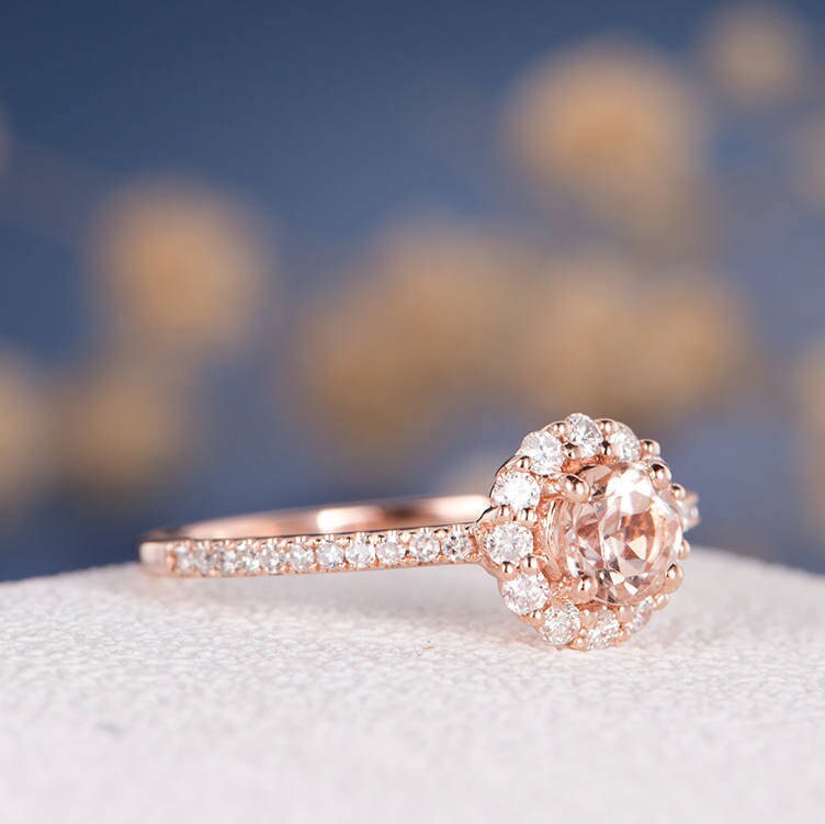Antique Morganite Engagement Ring Flower Rose Gold Ring | Etsy
