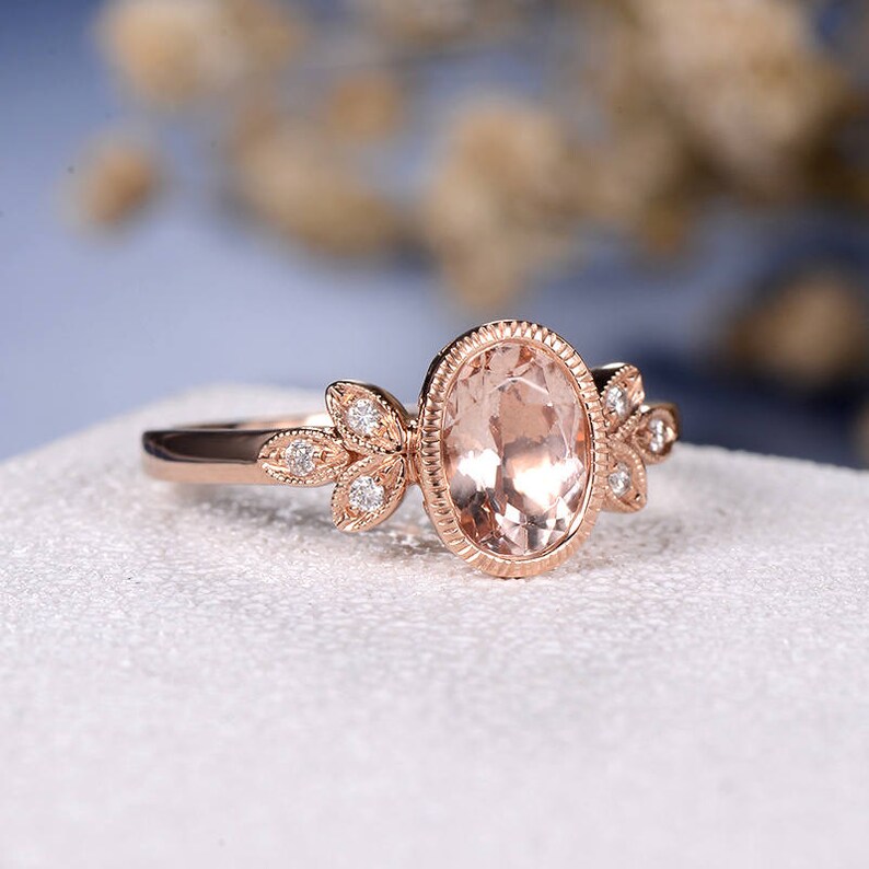 Oval Cut Morganite Engagement Ring Rose Gold Art Deco Wedding | Etsy
