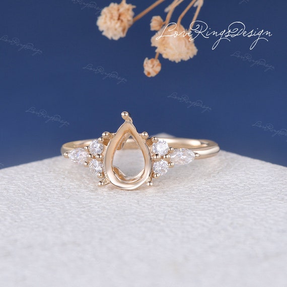 Pear Shaped Ring Setting Custom Rose Gold Semi Mount Leafy Ring Marquise  Diamond Moissanite Ring Cluster Ring Setting Antique Shape Choice - Etsy