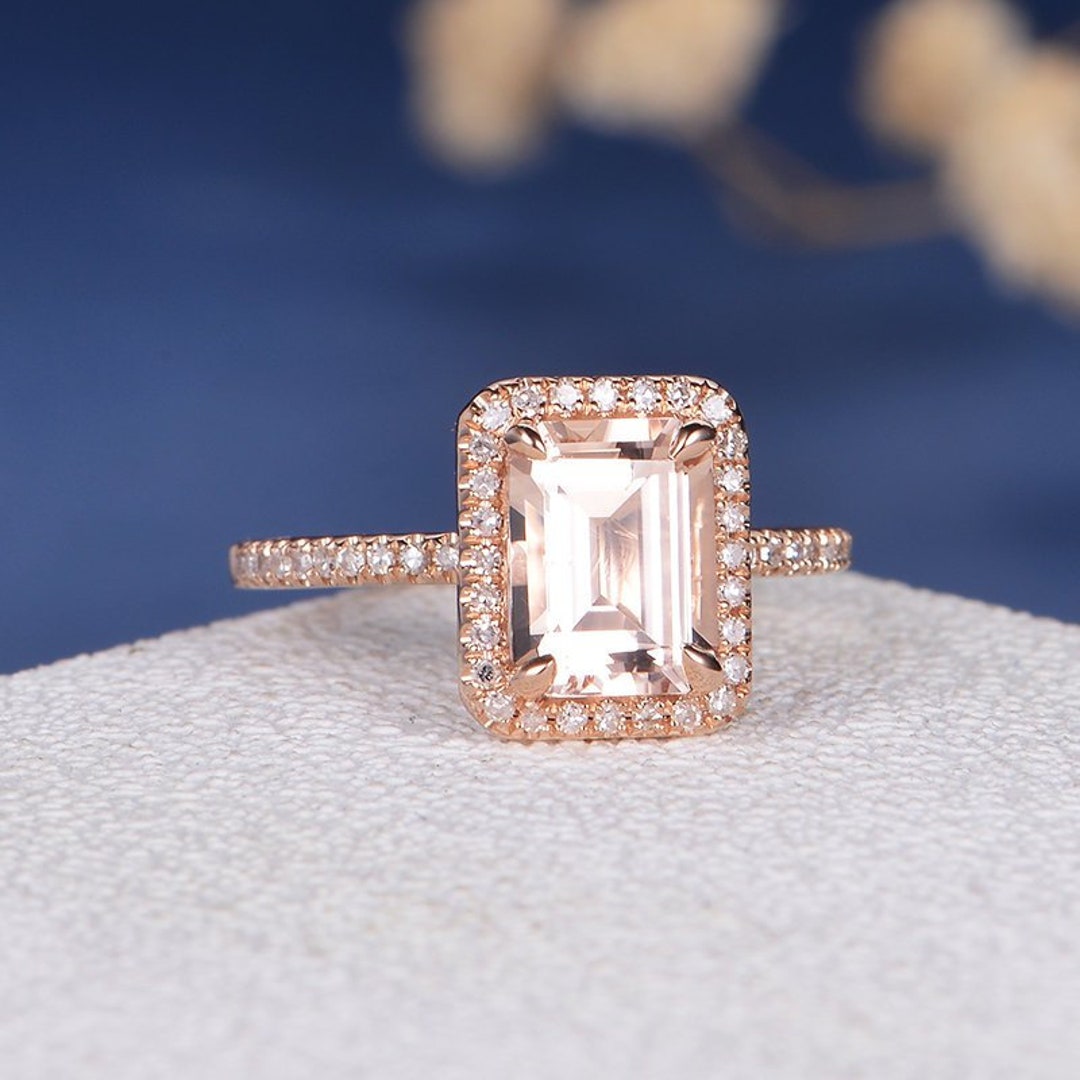 Morganite Engagement Ring 6x8mm Emerald Cut Morganite Ring - Etsy