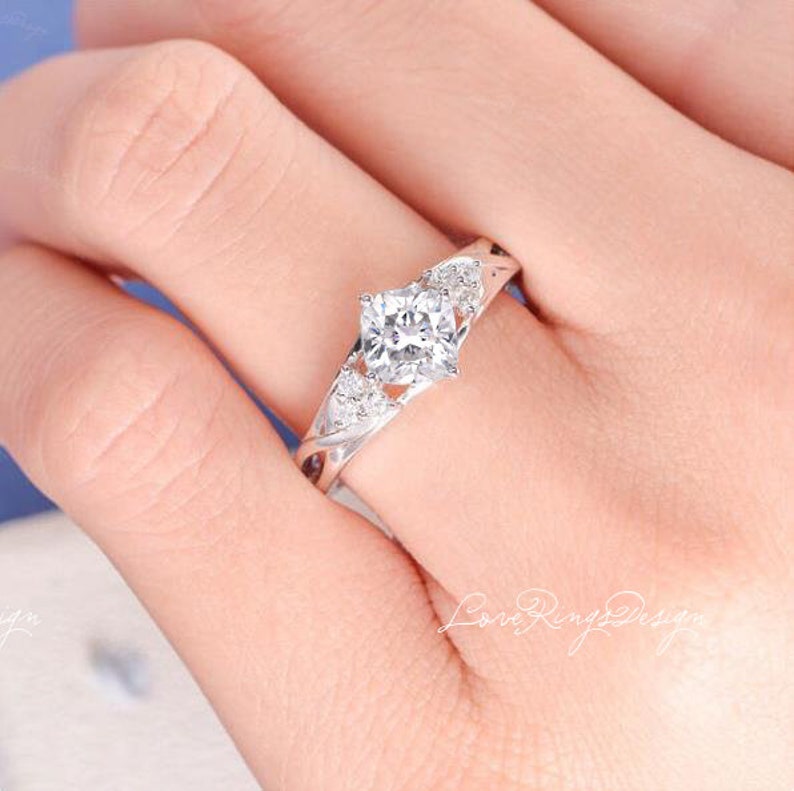 1ct Cushion Cut Moissanite Engagement Ring White Gold Wedding Ring Unique Cluster Diamond Infinity Vine Ring Kite Style Anniversary Gift image 3