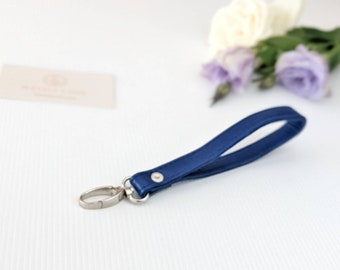 Indigo Leather Wrist Strap with Silver Hardware