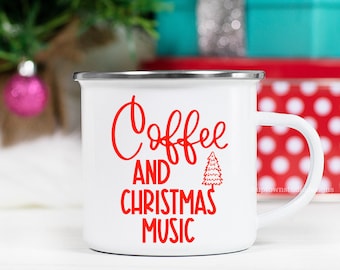 Coffee and Christmas Music Mug, Christmas Campfire Mug, Holiday Campfire Mug, Christmas Mug, Campfire Mug, Rustic Mug, Winter Mug