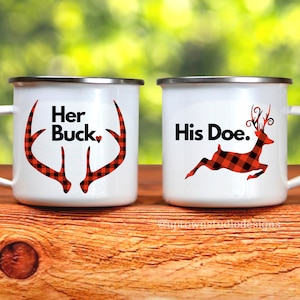 Couples Mugs, Mugs For Couples, His Buck Her Doe Campfire Mugs, Gift For Couples Christmas, Outdoor Travel Mugs, Matching Mugs, Mug Set