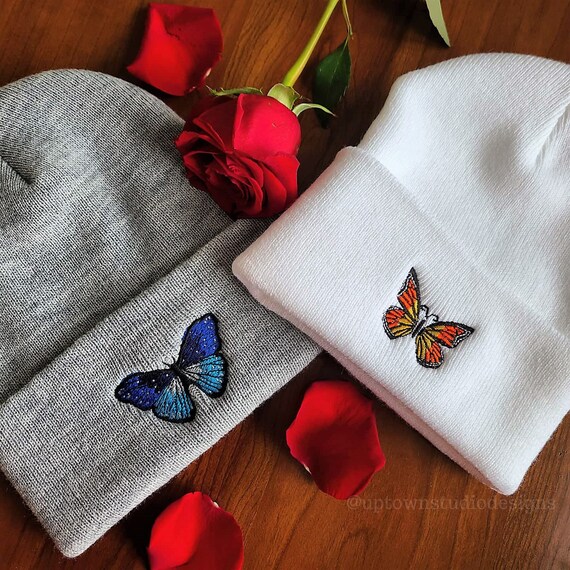 Butterfly Cuffed Beanie, Embroidered Beanie, Butterfly  display picture 1