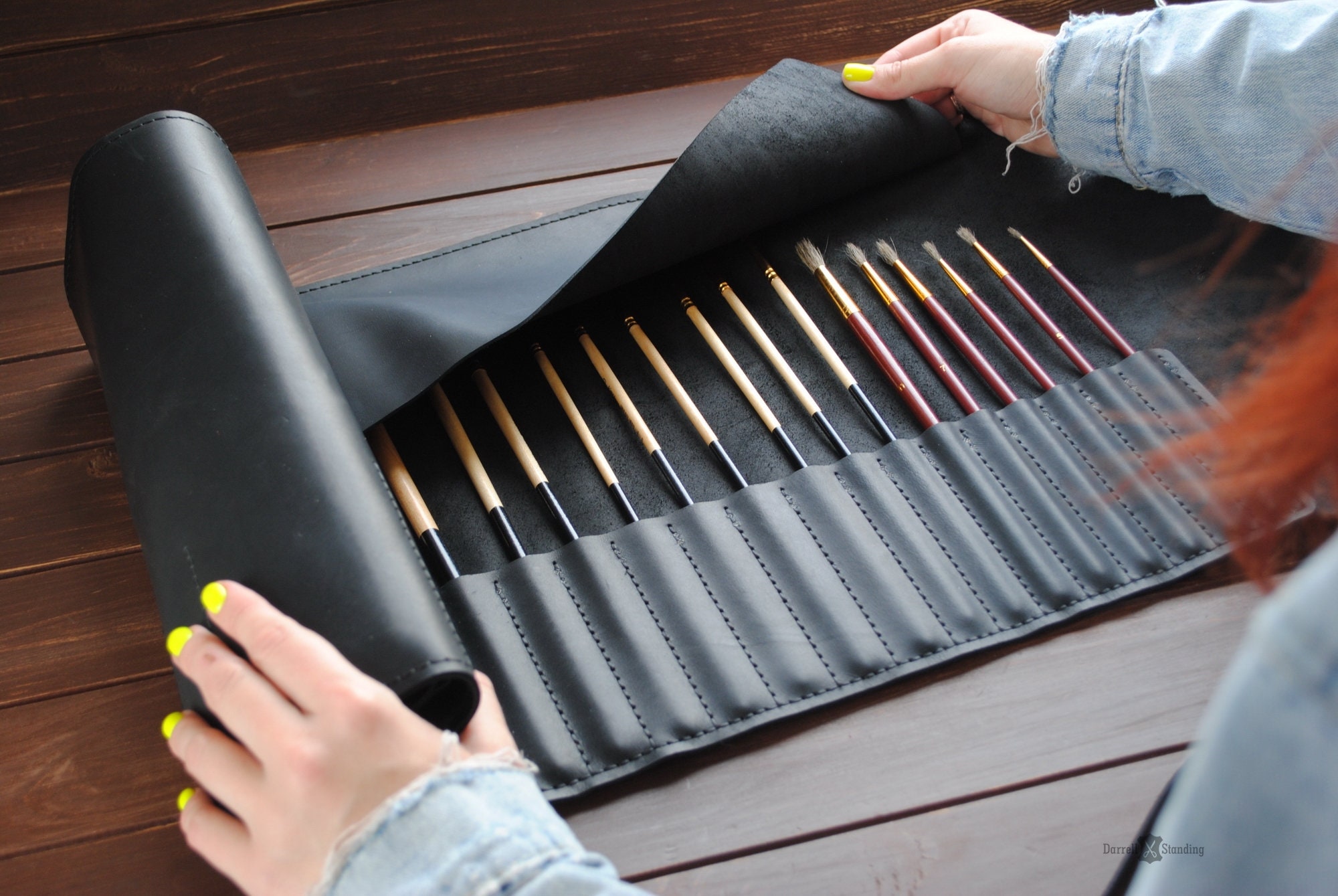 Leather Paint Brush Roll Artist Gifts. Personalized Brush Etsy Australia