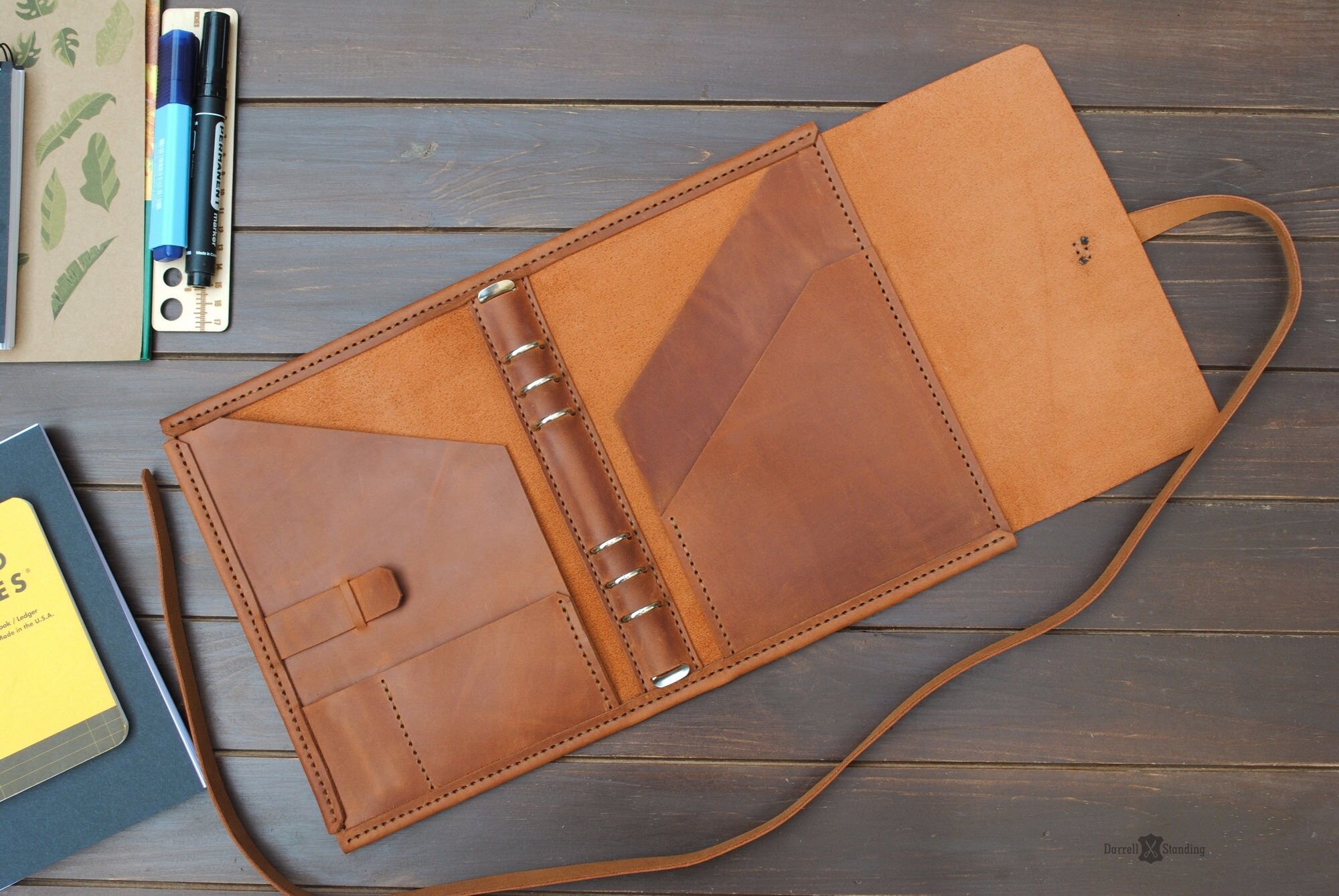 Leather binder 3 or 6 ring A5 / Half letter Refillable Etsy