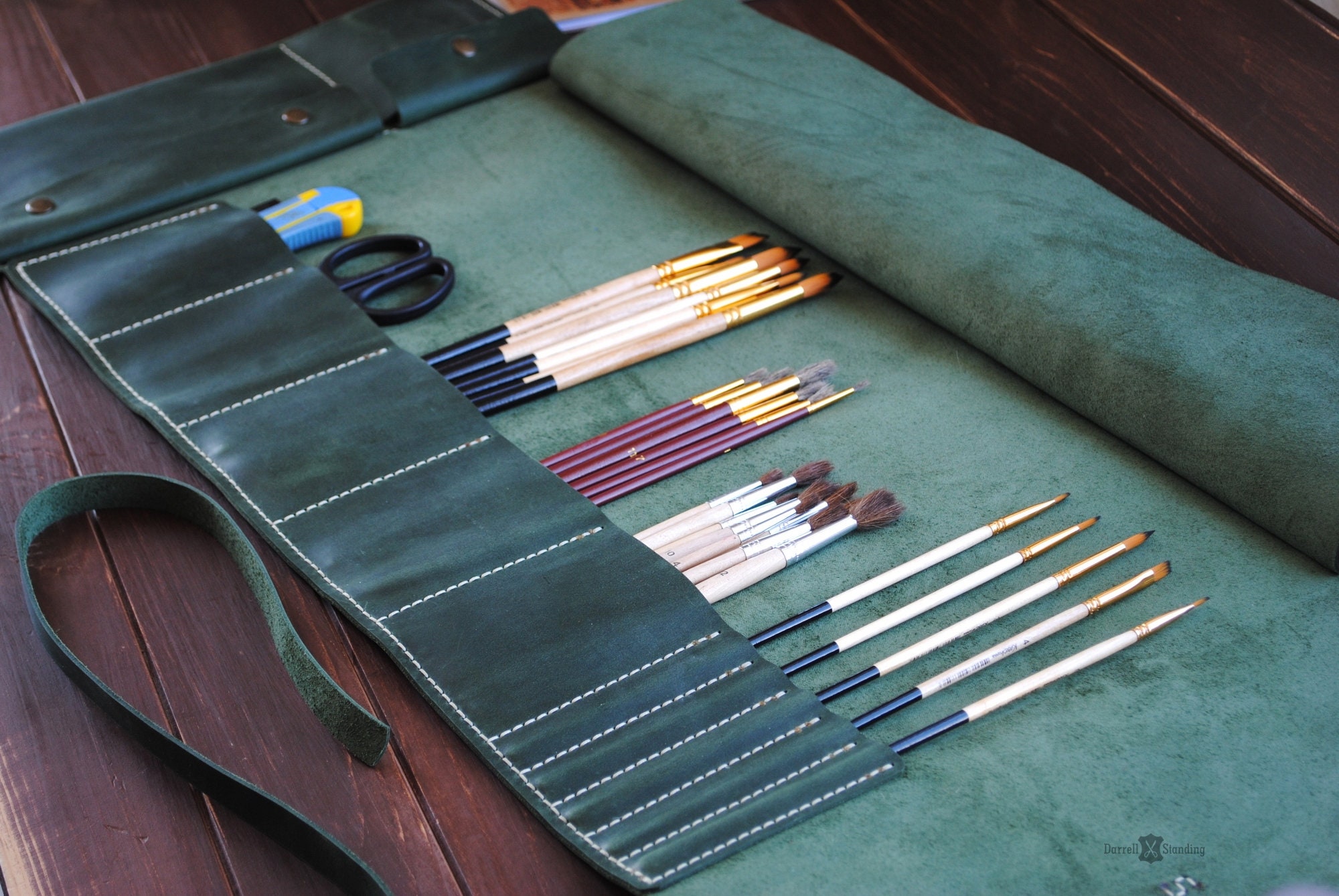 Leather paint brush roll artist gifts. Personalized brush Etsy