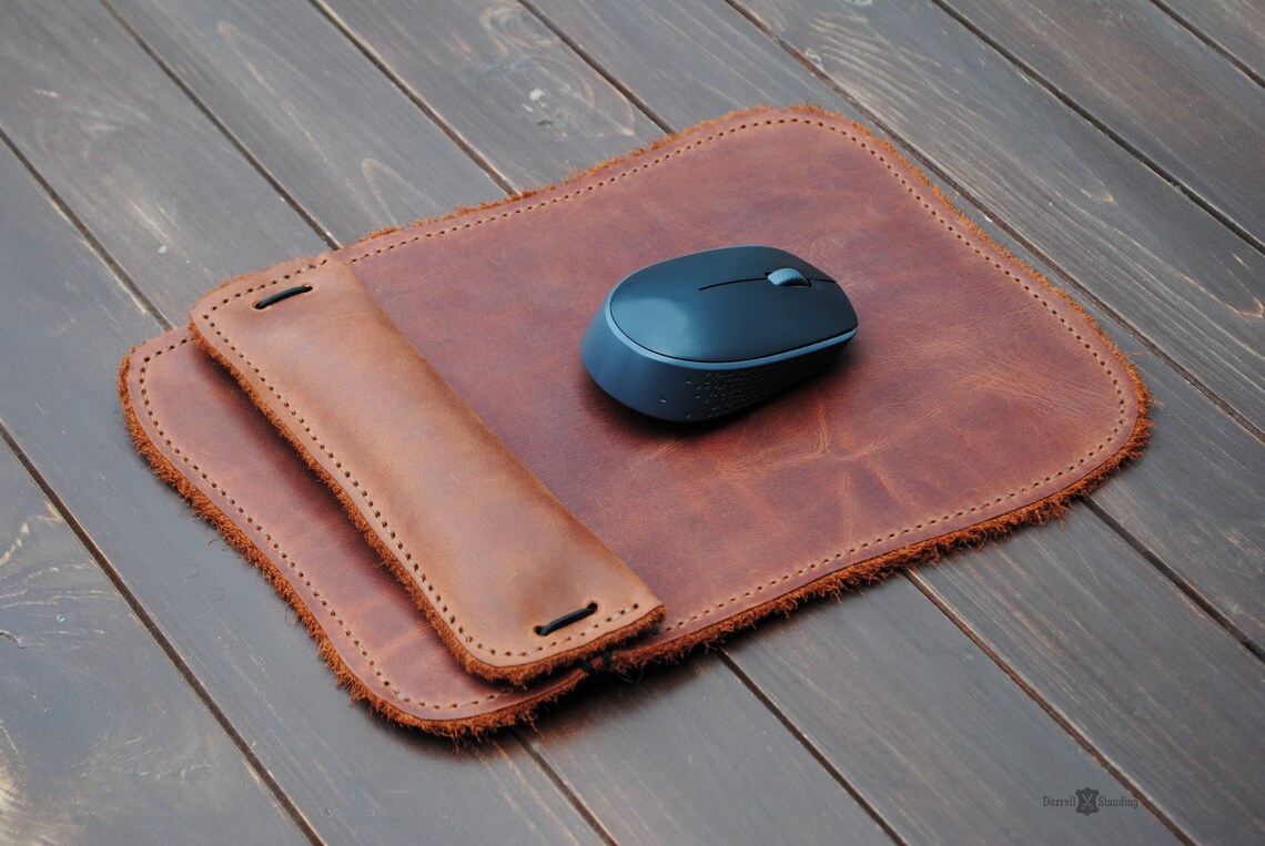 Leather personalized mousepad with wrist rest. Etsy