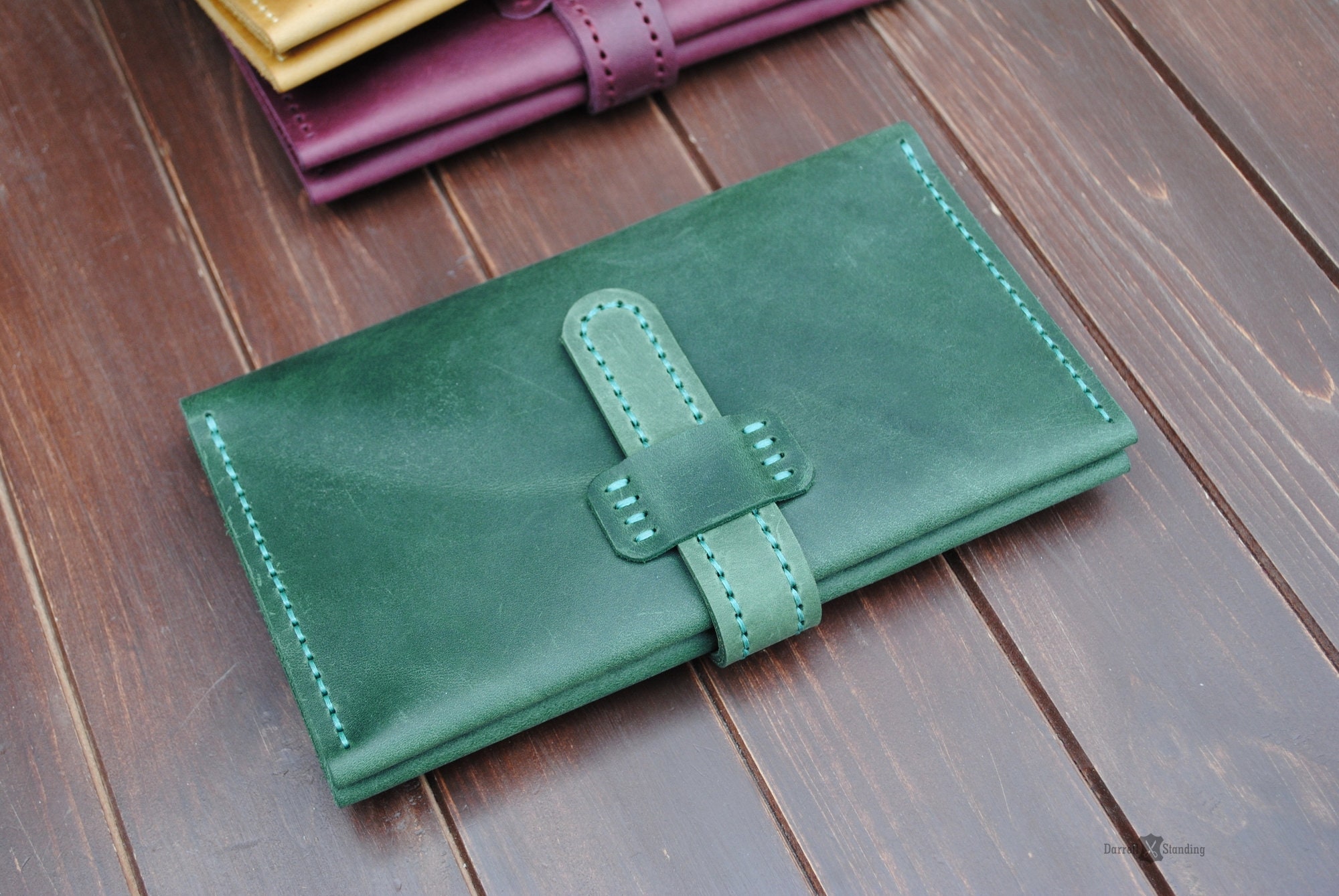 Green leather wallet money organizer coupon organizer Etsy
