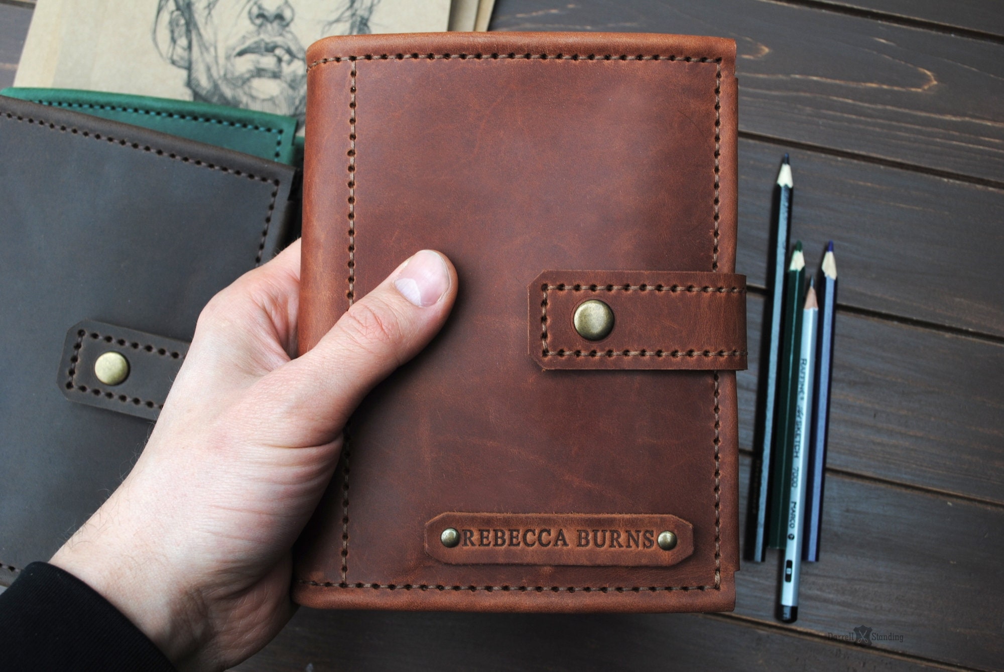 Small leather sketchbook personalized artists gifts. Etsy