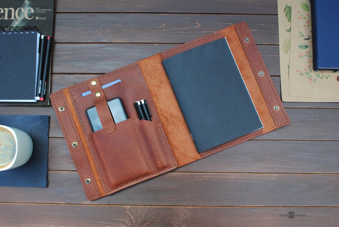 Leather notepad cover A5 notebook cover with pockets Etsy