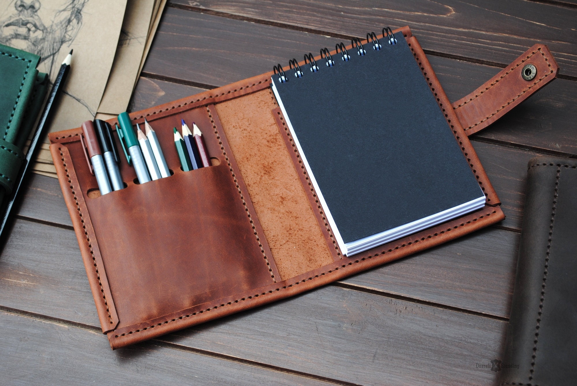 Small leather sketchbook personalized artists gifts. Etsy