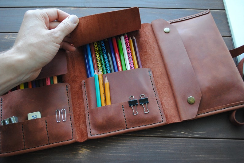 Leather pencil case gifts for artists. Personalized gift Etsy