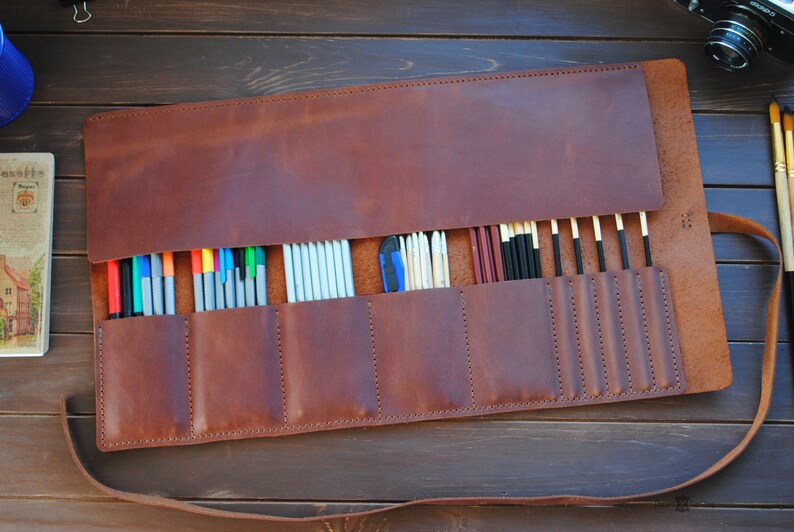 Leather paint brush roll artist gifts. Personalized brush Etsy