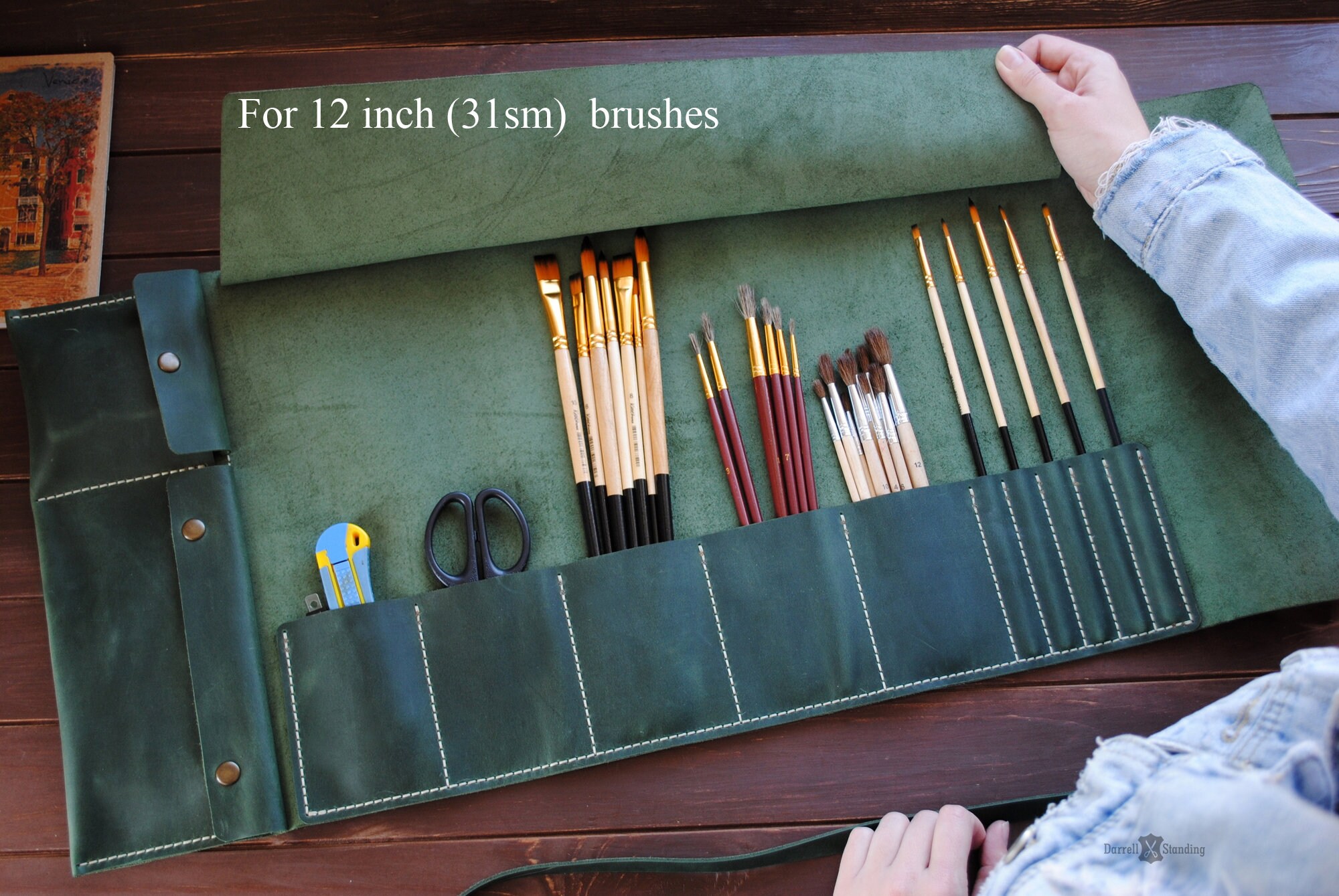 Leather paint brush roll artist gifts. Personalized brush Etsy