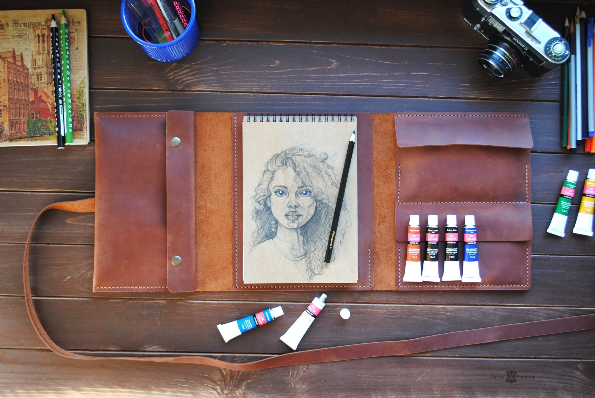 Leather A5 sketchbook cover personalized artists gifts. Etsy