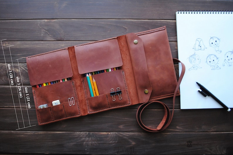 Leather pencil case gifts for artists. Personalized gift Etsy