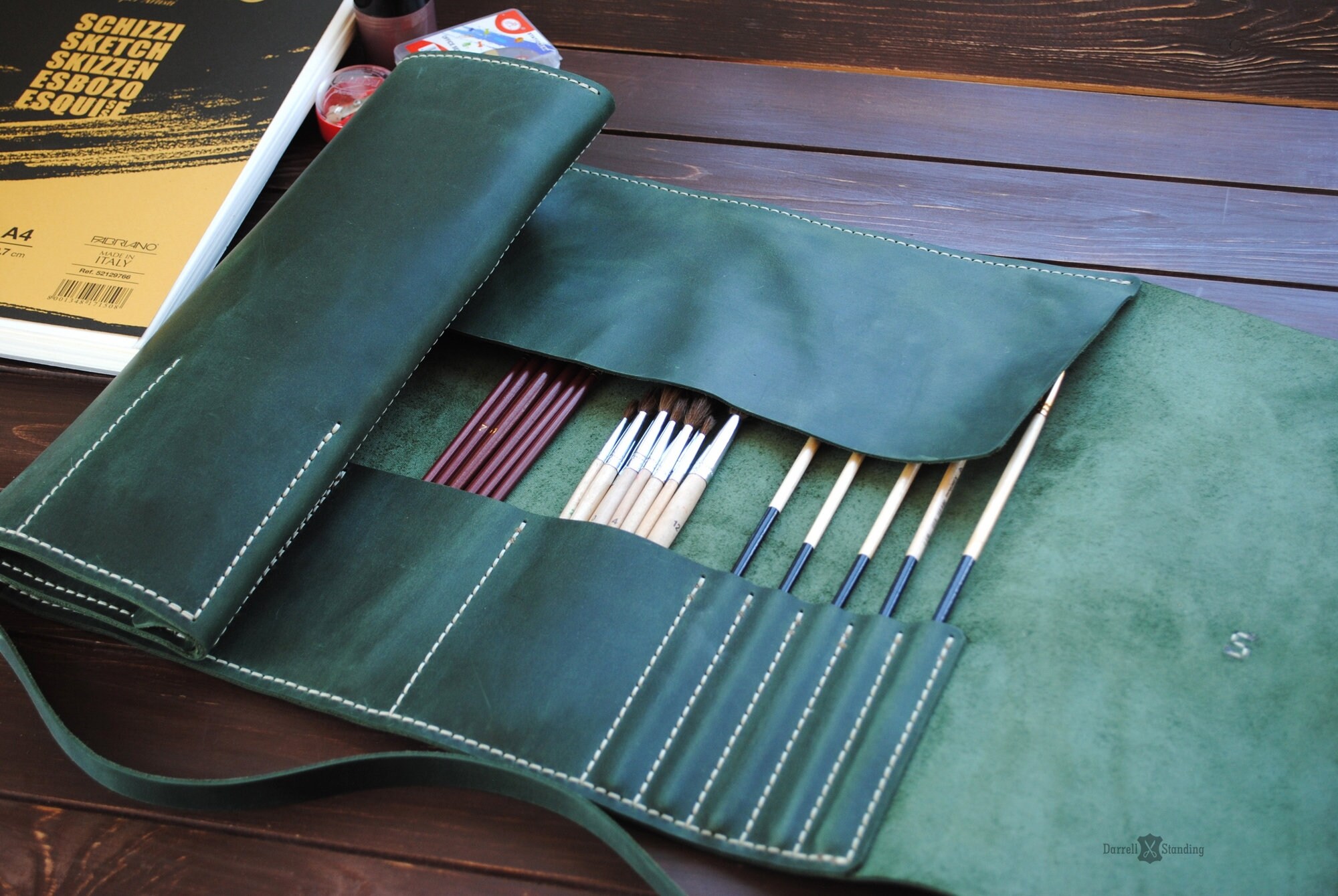 Leather paint brush roll artist gifts. Personalized brush Etsy