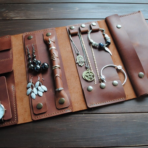 Leather Jewelry Organizer Travel Jewelry Roll Jewelry Roll Etsy