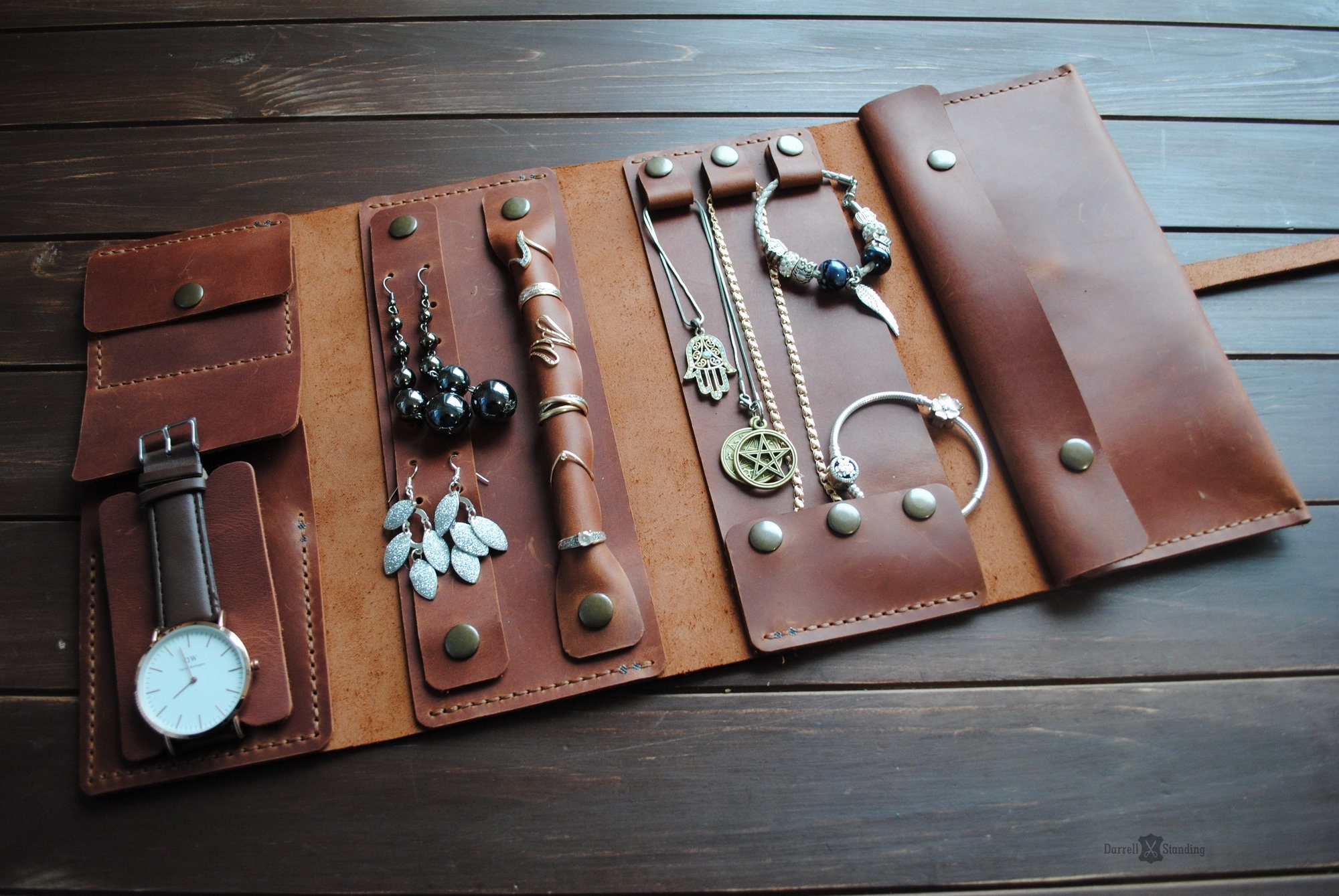 Jewelry travel case, Leather personalized organizer roll, Ring organi…
