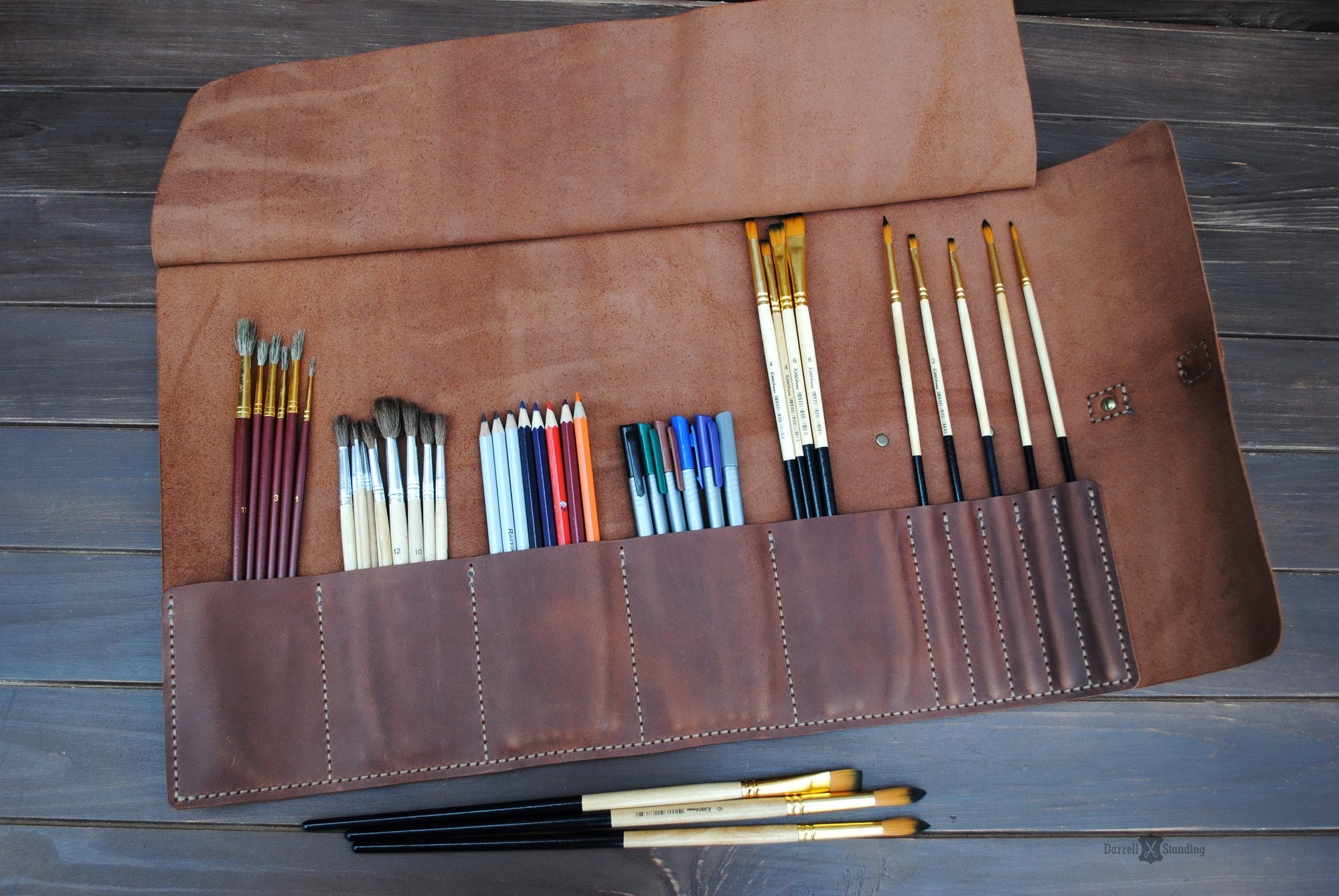 Leather paint brush roll artist gifts. Personalized brush Etsy