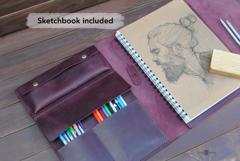 Leather sketchbook cover personalized artists gifts. For Etsy