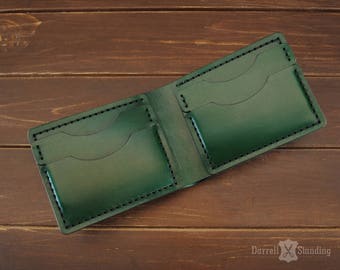 Green wallet Mens leather wallet Wallet for men's Simple bifold wallet Genuine leather Wallet for cards Men wallet SW0062g